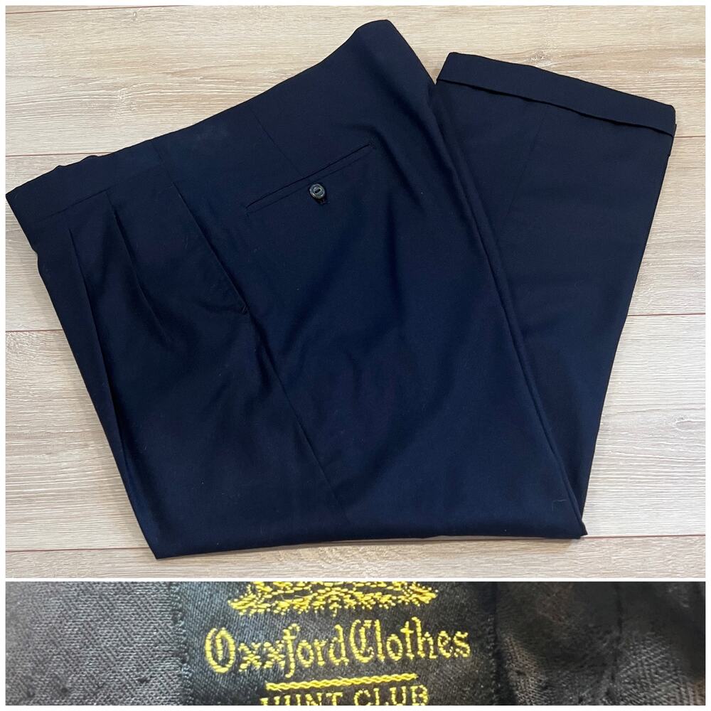 Oxxford Men's Wool Pleated Dress Pants Navy Blue Size 35R JP